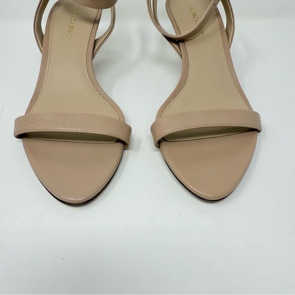 New Veronica Beard Darcelle Leather Sandal In Bisque Mid Heel Sz 7.5 - Picture 11 of 14